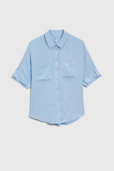 Wiskozowa koszula z krótkimi rękawami blękitna 