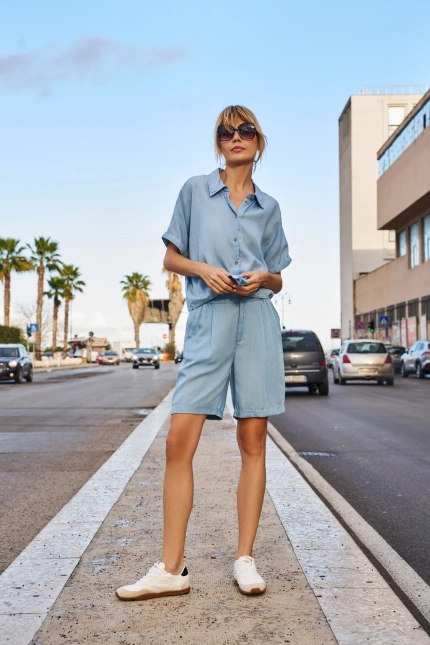 Szorty lyocell błękitne