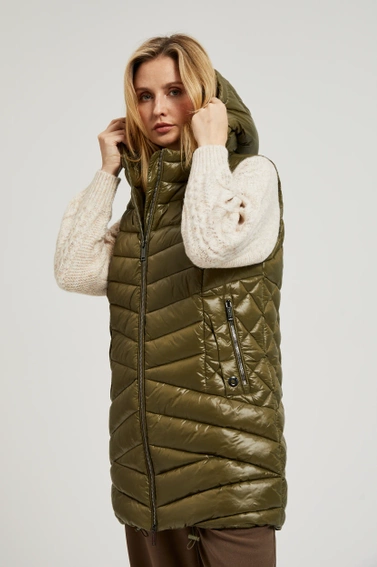 Pikowana kamizelka zapinana na zamek oliwkowa