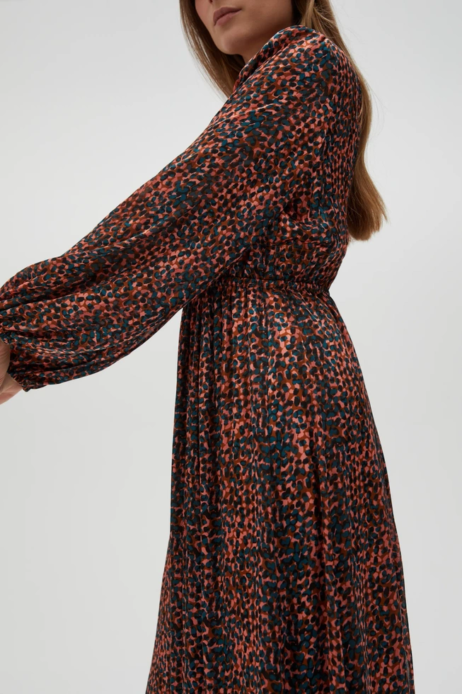 Sukienka maxi z bufiastymi rękawami brązowa