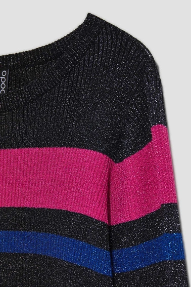 Dopasowany sweter w paski z metaliczną nitką czarny