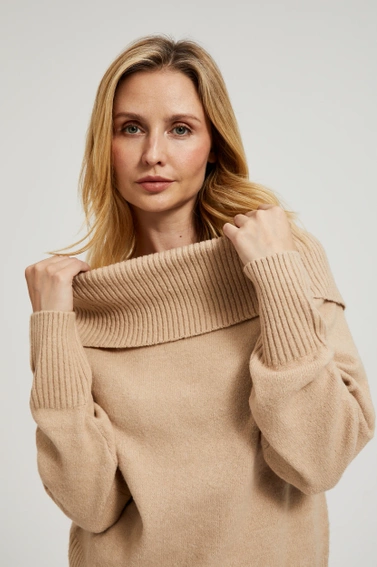 Sweter z odwijanym dekoltem beżowy 