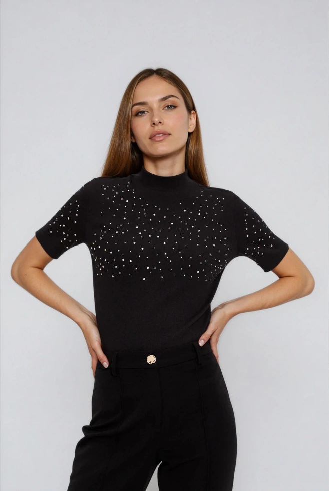 Sweter z krótkimi rękawami czarny