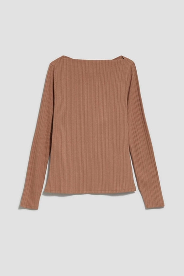 Bluzka z prążkowanej dzianiny kawowa