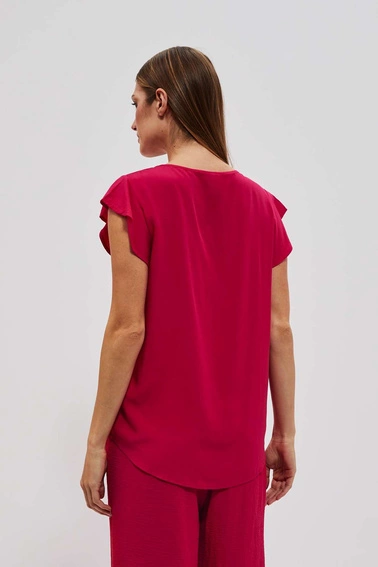 Luźna koszula z krótkim rękawem truskawkowa