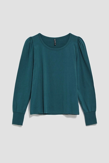 Bawełniana bluzka z bufiastymi rękawami zielona