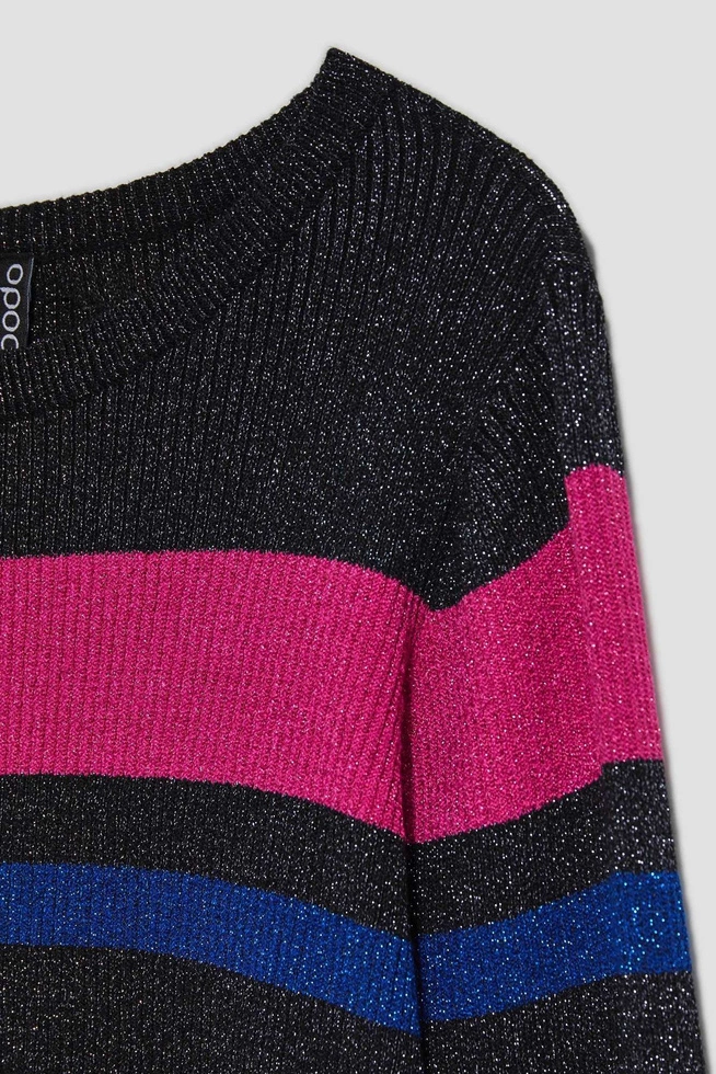 Dopasowany sweter w paski z metaliczną nitką czarny