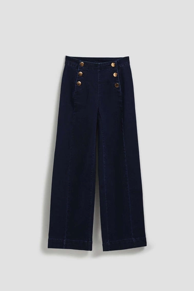 Jeansy wide leg z ozdobnymi guzikami granatowe