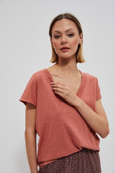 Bawełniany t-shirt z dekoltem V