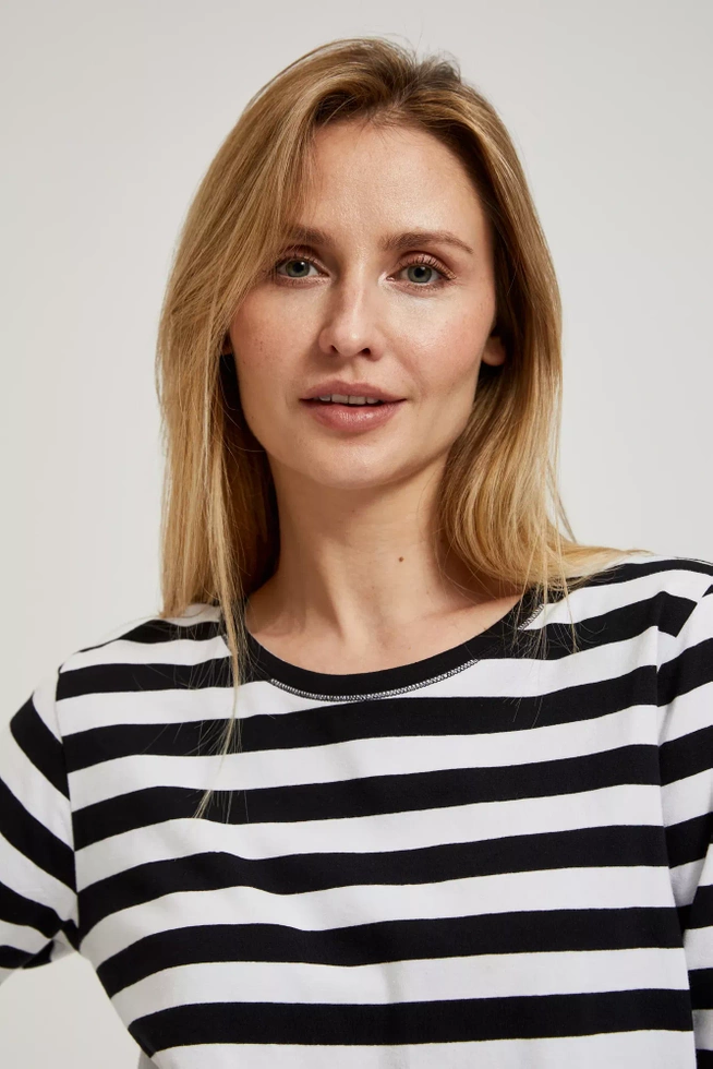 Bluzka w paski z rękawami 3/4 czarno-biała