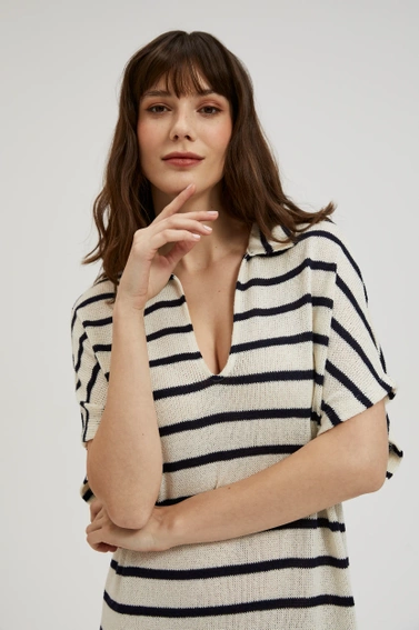 Sukienka z dekoltem w serek w paski beżowa