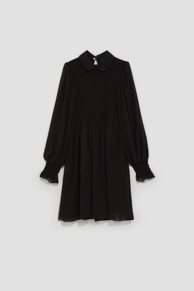 Sukienka z bufiastymi rękawami i kołnierzykiem czarna