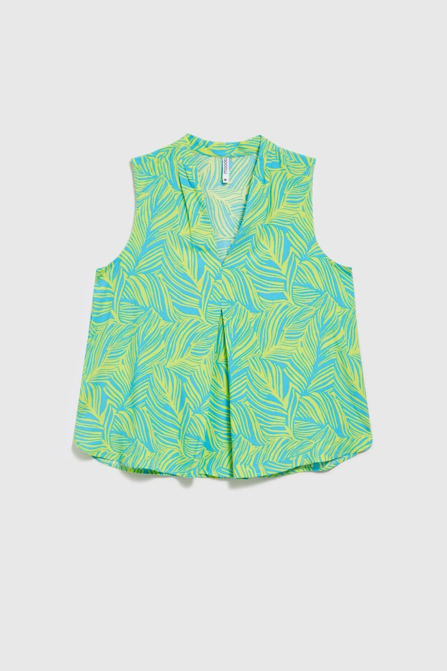 Koszula z dekoltem w serek z tropikalnym wzorem turkusowa