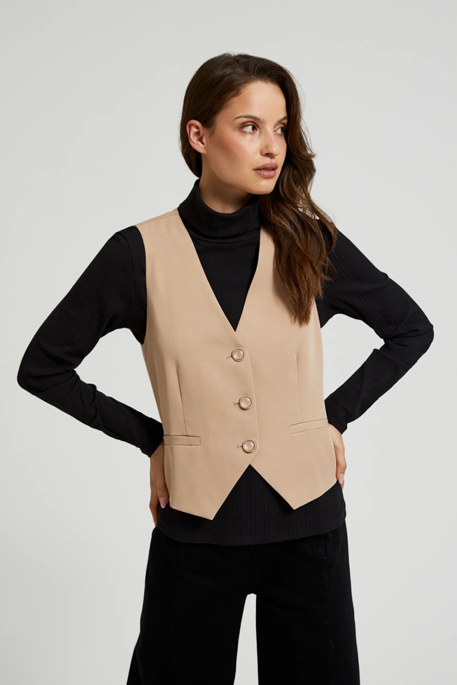 Kamizelka z ozdobnymi guzikami beżowa