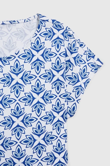 Wzorzysta bluzka z krótkimi rękawami biała