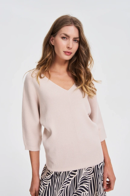 Sweter z rękawami 3/4 beżowy