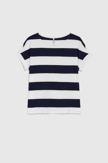 Bluzka w paski z krótkimi rękawami granatowa