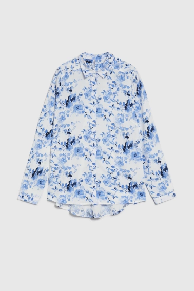 Wiskozowa koszula w kwiaty niebieska