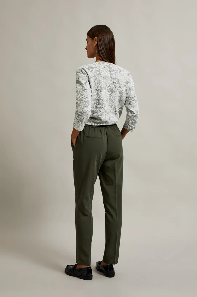 Spodnie z prostymi nogawkami i wiązaniem oliwkowe