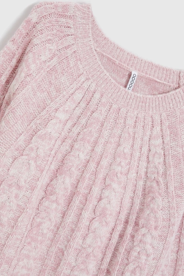 Sweter z ozdobnym splotem różowy