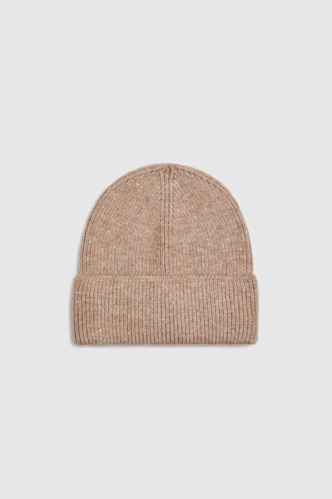 Czapka z dżetami beżowa