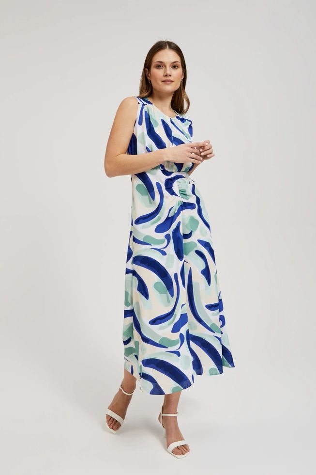 Wzorzysta sukienka midi miętowa