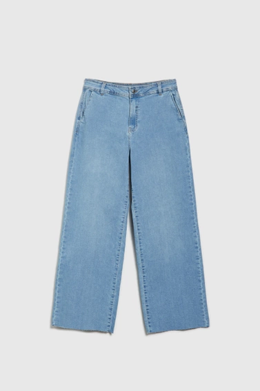 Gładkie jeansy z szerokimi nogawkami niebieskie