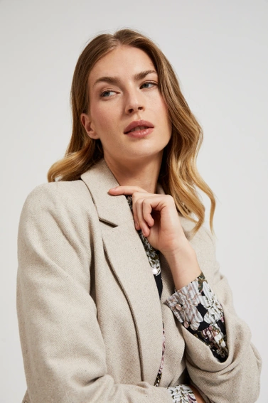 Gładka marynarka z marszczonymi rękawami 3/4 beżowa