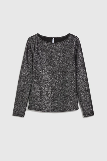 Błyszcząca bluzka z długimi rękawami czarna