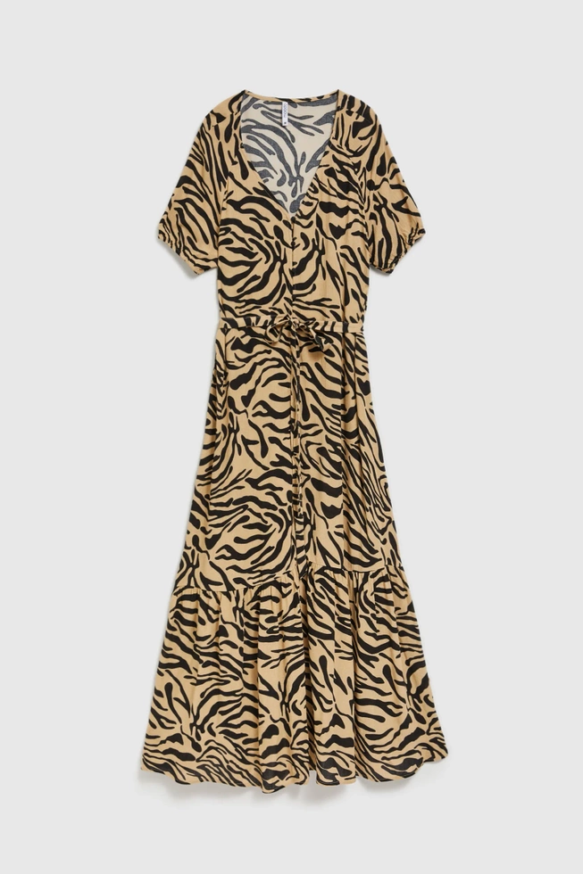 Wzorzysta sukienka maxi beżowa