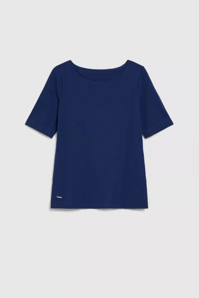 Bluzka z okrągłym dekoltem i krótkimi rękawami granatowa