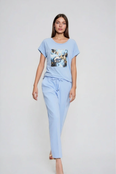 Spodnie z nogawkami w kant błękitne