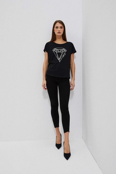 Bawełniana bluzka z nadrukiem w kształcie diamentu czarna