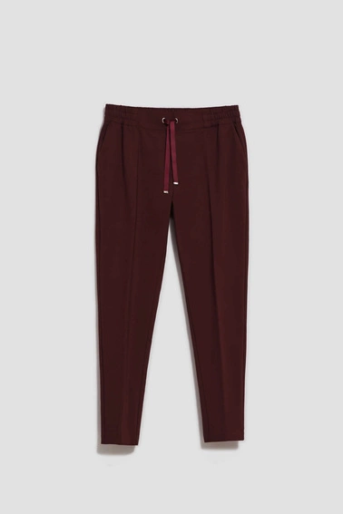 Gładkie spodnie z wiązaniem kasztanowe