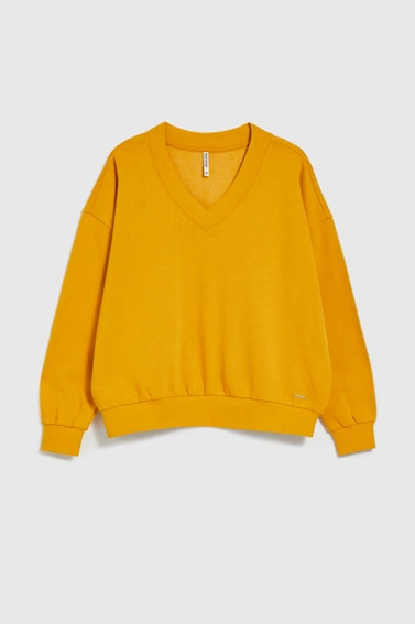 Bluza z dekoltem w serek i długimi rękawami pomarańczowa 