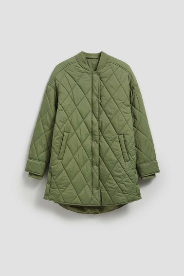 Długa pikowana kurtka oliwkowa
