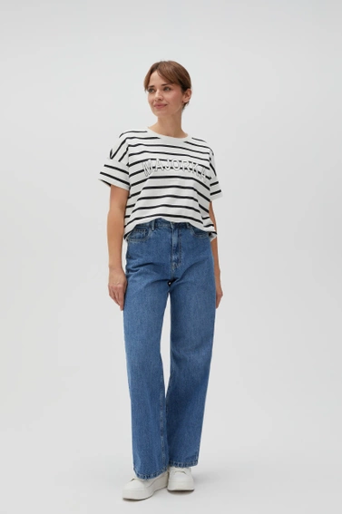 Gładkie jeasny z szerokimi nogawkami niebieskie