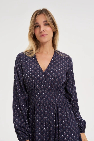 Sukienka midi z bufiastymi rękawami granatowa