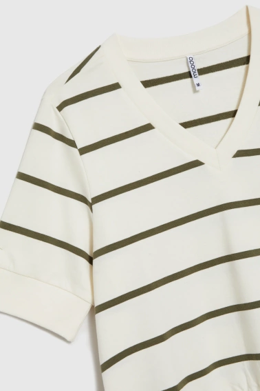 Bluza w paski z krótkimi rękawami ecru