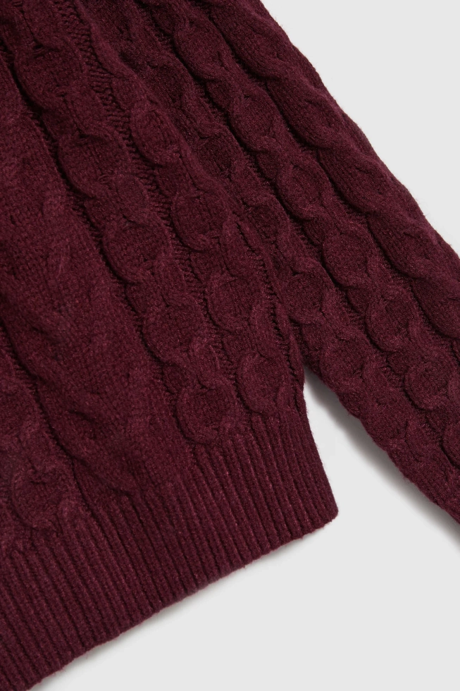 Sweter z ozdobym splotem burgundowy