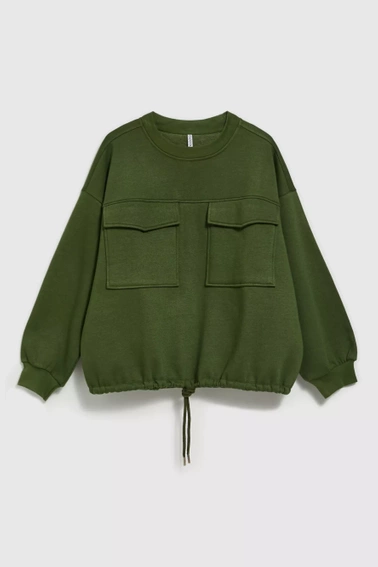 Bluza z dużymi kieszeniami i wiązaniem w pasie khaki