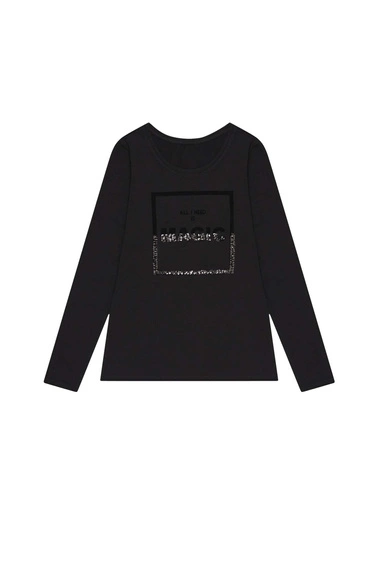 Bluzka z cekinowym napisem czarna