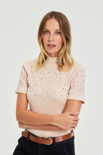 Bluzka z dżetami beżowa