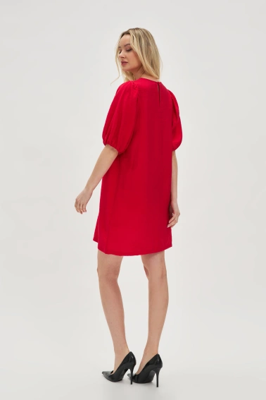 Sukienka z wiskozy z bufiastymi rękawami czerwona 