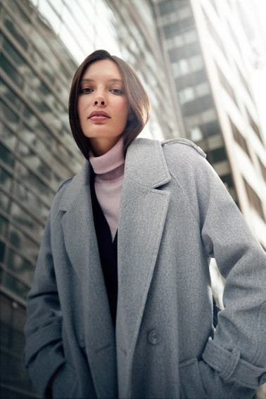 Płaszcz oversize z paskiem szary