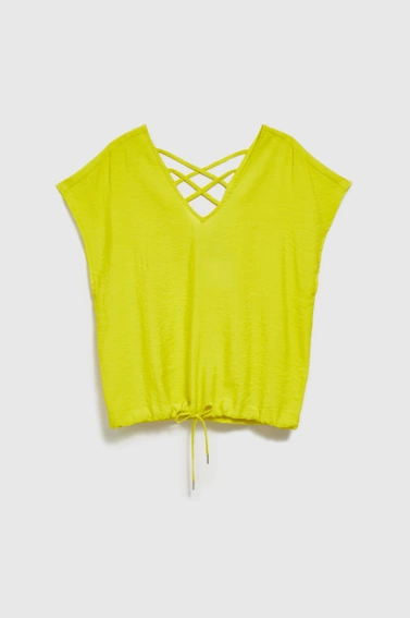 Koszula z dekoltem w serek i wiązaniem w pasie limonkowa