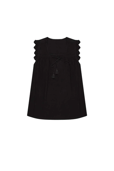 Top z wiskozy z koronką czarny