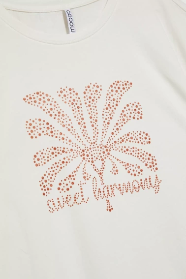 Bluzka z printem i krótkimi rękawami biała 