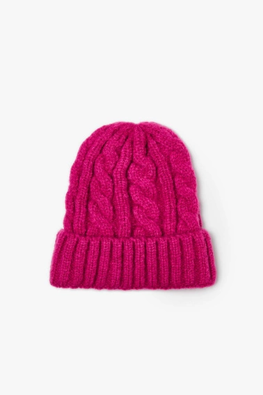 Ciepła czapka z warkoczowym spoltem fuksjowa