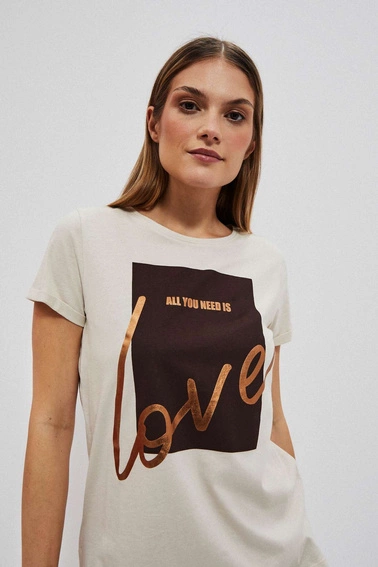 T-shirt z nadrukiem piaskowy